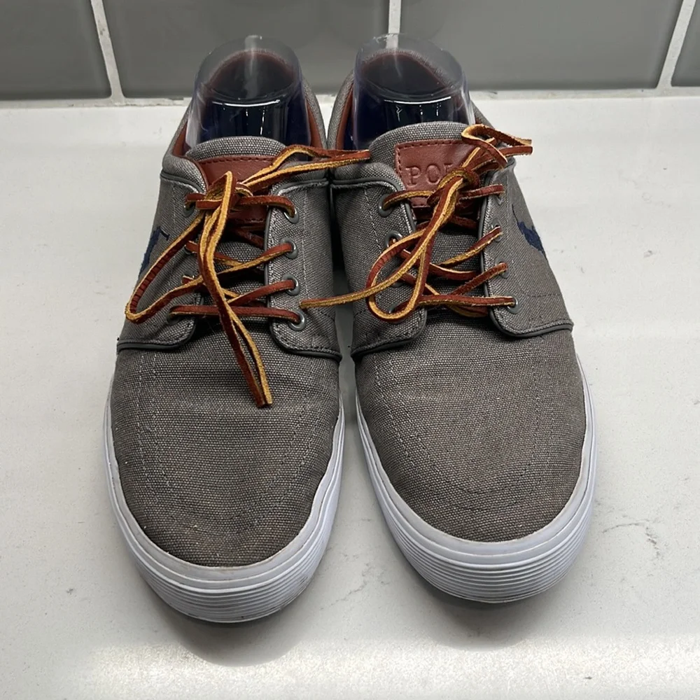 Polo‎ Ralph Lauren Faxon Low Gray Canvas Sneaker Mens Sz 9.5D Blue Pony